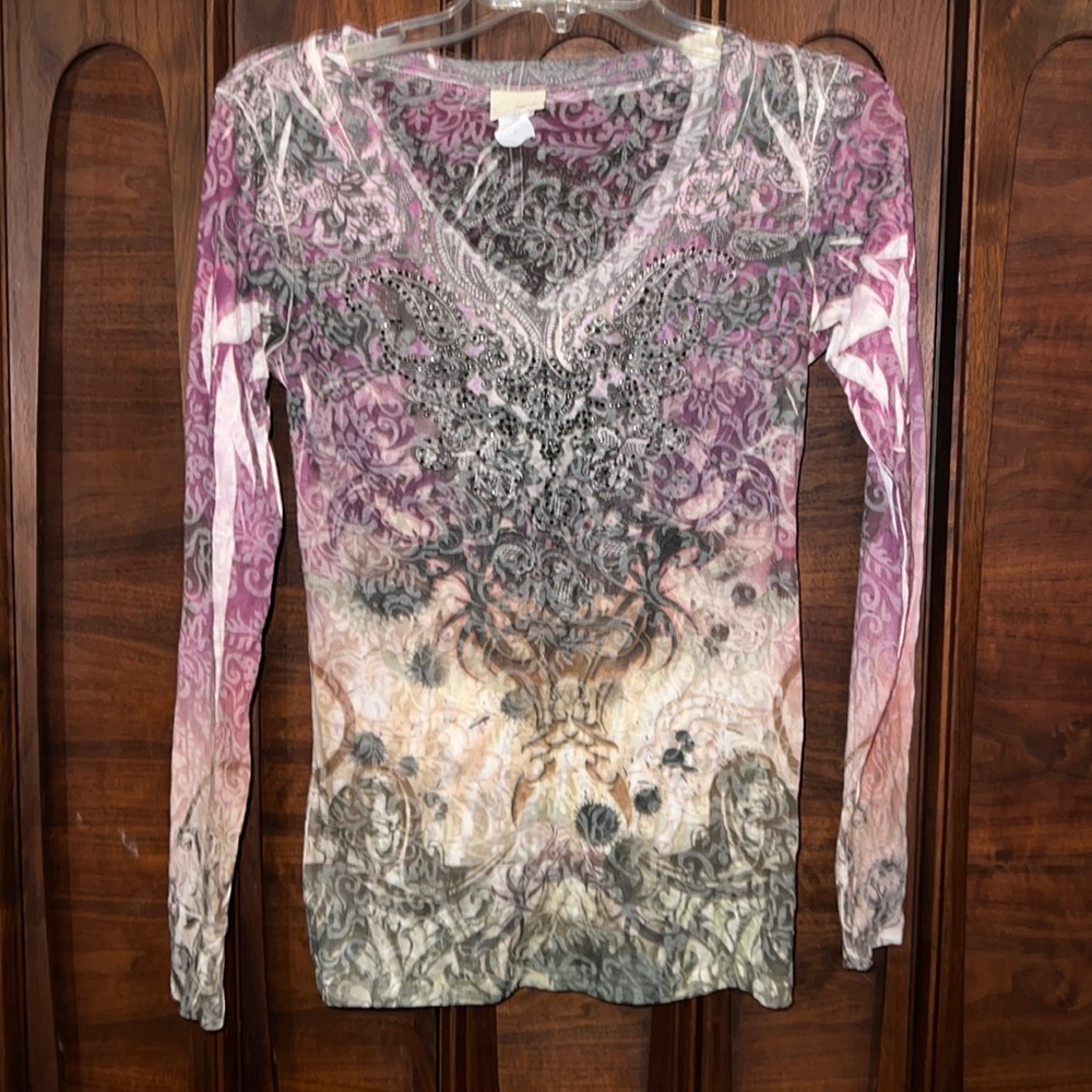 Day trip super tight long sleeved burnout bling shirt.